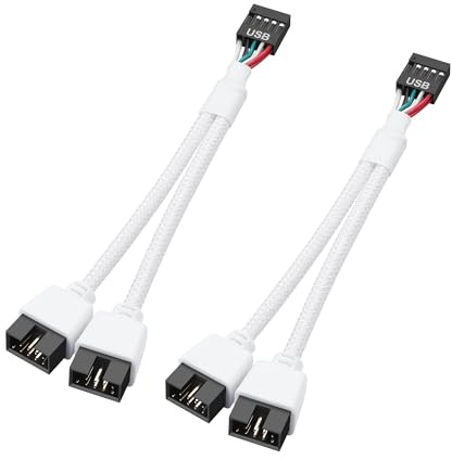 SinLoon 2 Pezzi Splitter per Scheda Madre USB 2.0 a 9 Pin Cavo USB 2.0 da 9 Pin Femmina a Doppio 9 Pin Maschio Cavo di Estensione Intrecciato in Nylon per Scheda Madre Interna del Computer PC (Bianco)