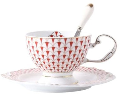 Cappuccino-Kaffeetassen-Set Europäische Luxus-Keramik-Kaffeetasse, Nachmittagstee-Tassen-Untertasse-Set mit Löffel, Goldrand, schwarze Teetassen Kaffeebecher(Red)