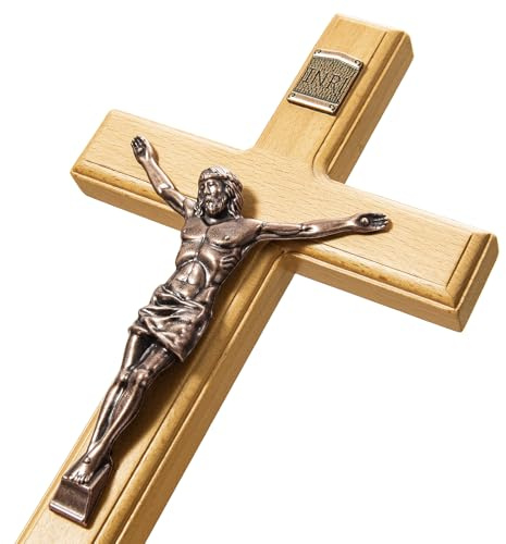 ACHIBANG Catholic Crucifix Wall Cross – 12 Inch Wooden Jesus Cross for Wall, Faithful Christian Cross Wall Gift for Prayer Room, Home, Confirmation or Easter