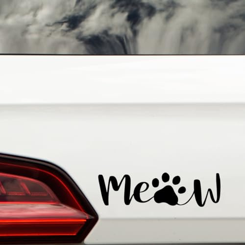 Pack of 2 Cat Meow Print Cute Stickers - Easy-to-Apply - Waterproof Decal - Cars, Vans, Water Bottles, Mirrors, Laptops, Fun Gifts (Black)