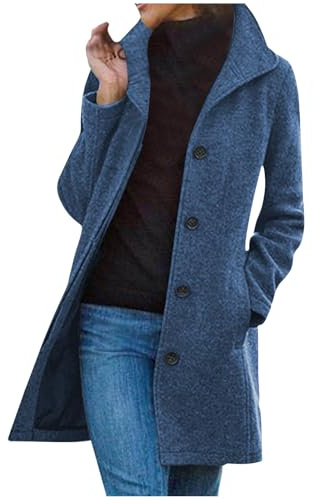 Wollmantel Damen Wintermantel Elegant Lang Trenchcoat Langarm Revers Winterjacke Windbreaker Strickjacke Jacke Einfarbig Winter Übergangsjacke Warme Wolljacke Mantel Windjacke