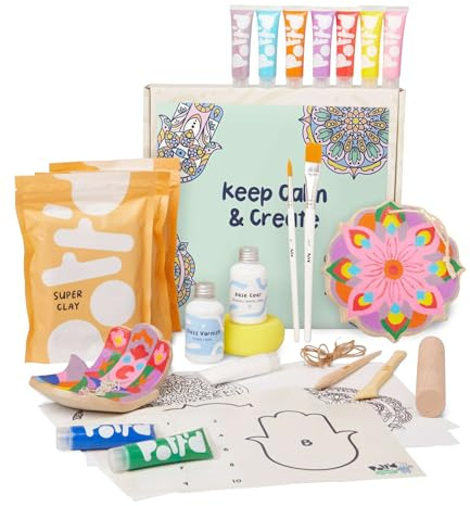 Pott'd Mini-Töpfer-Sets | Lufttrocknendes Töpferset für Erwachsene | Mit Farben, Töpferwerkzeugen und lufttrocknendem Ton ganz ohne Brennen | KOSTENLOSE Online-Anleitung | Perfekt für Anfänger