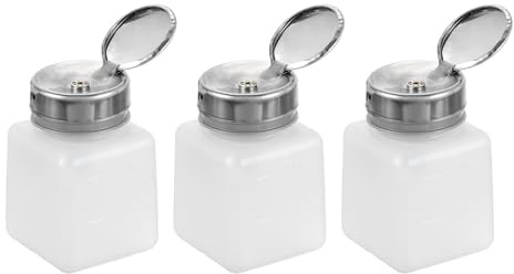 sourcing map 3pcs Solvent Alcohol Dispenser 120ml(4oz) Nail Polish Remover Push Down Liquid Dispenser Pump Bottle with Stainless Steel Press Head for Acetone Solution, White
