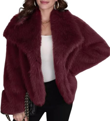 Cappotto Invernale Da Donna In Pelliccia Sintetica, Cappotto Da Donna In Pelliccia Sintetica Invernale Casual Oversize Con Risvolto Caldo E Peloso (M,Rosso)