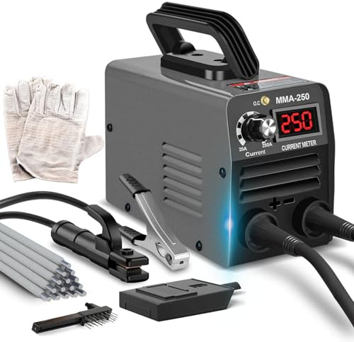 Super Mini Stick Welder Machine,110V 250A ARC Portable MMA Welding Machine for Beginners,Welding Machine with 10pcs Welding Rod Tools,IGBT Inverter Welder,Hot Start Arc Force Anti-stick (Gray)