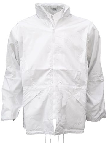 Cathedral Mens White Bowls 100% Waterproof Nylon Lined Bowling Rain Jacket Full Length Double Zip With Concealed Foldaway Hood Pockets & Storm Cuffs (UK, Alpha, XXL, Regular, Regular, White)
