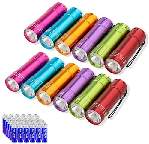 KunHe 12 Stück Mini Taschenlampe Set Kleine Taschenlampe für Mädchen Jungs Kinder mit 36 AAA Batterien mit Schlüsselband – Ideal als Mitbringsel Party Geschenke Kindergeburtstag Camping Gastgeschenke