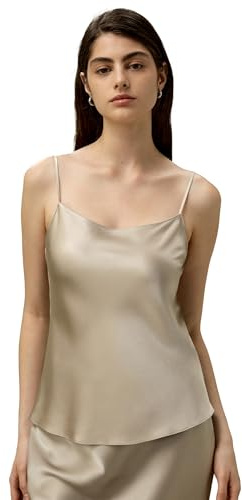 LilySilk Doppelgewebte Seiden-Charmeuse Damen Camisole Mit Verstellbaren Trägern Für Damen 100% Seiden-Top(Leichte Aprikose,S)