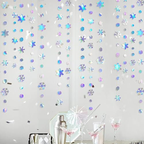 MUNTE Papier Girlande Glitzer, 3 Stück 4m Papier Girlande, Schneeflocke Hängende Party Dekorationen, Farbe Doppelseitige Dekoration für Hochzeiten, Geburtstage, Partys