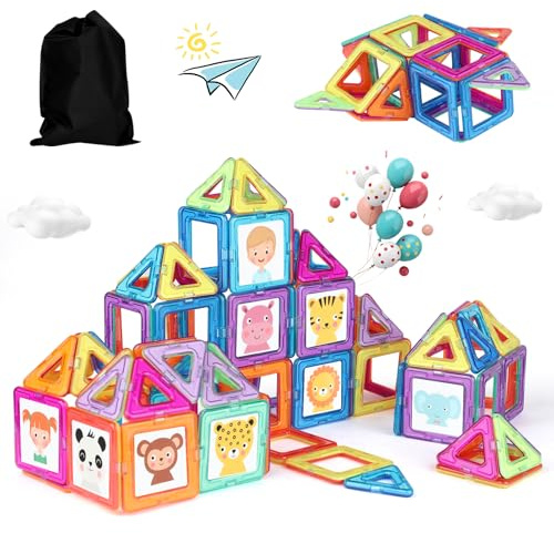mysoler Magnetische Bausteine 58 Teile Magnetspielzeug mini Magnetbausteine | Kinder Magnet Spielzeug Kinder für Geschenk ab 3 4 5 6 7 8 Jahre Junge Mädchen Bauklötze Kinderspielzeug