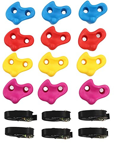 Tbest Klettergriffe, Robustes 12-teiliges Kletterset mit Riemen für Indoor, Outdoor und Heimkletterwände