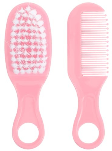 GLSTOY Babybürste und Massagekamm Satz Rosa für Neugeborene Weiche Borsten Antistatisch Kopfhautmassage zur Blutzirkulation Sicherer Babyhaarkamm