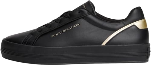 Tommy Hilfiger Donna Sneakers Vulcanizzate Foxing in Pelle, Nero (Black), 38