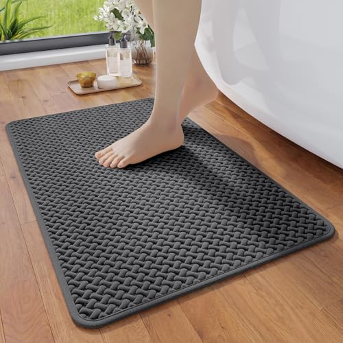 YDKGL Bathroom Rugs Non Slip, Super Absorbent Quick Dry Bath Mats for Bathroom, Foam Weave Texture Thin Bath Rugs Washable with Rubber Backing Fit Under Door Outside Shower,16 x 24“