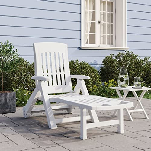Myheimly Klappliege mit Rollen Sonnenliege Klappbar Gartenliege Verstellbare Rückenlehne, Relaxliege Gartenmöbel Liegestuh Weiß PP