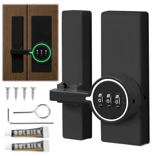 Qivine Cerradura Puerta Corredera de 180 Grados, Digital Cerraduras Puertas Exteriores con Función Luminosa, Pestillo Puerta de Combinación de 3 Dígitos para Dormitorio, Armario, Garaje