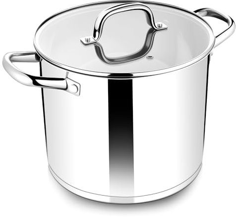 Herogo Pentola da 10 l, pentola in acciaio inossidabile con coperchio trasparente visibile, pentola a induzione da 24 cm per zuppe, fondo a tre strati per tutti i fornelli, grande capacità per stufare
