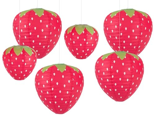 Anlising Linterna de Papel de Fresa 3D, 6PCS Faroles de Papél de Fresa, Linterñas de Fresa,Linternas Papél Fresa,Farolillos de Papel de Frutas,para Jardín,Fiesta,Cumpleaños,Boda,Decoración(2 Tamaños)