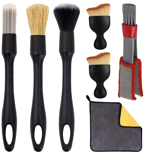 MLPKOI Car Detailing Brushes Set, Interior Cleaning Brush Kit and Microfiber Towel Kit, Ultra-Soft Detail Cleaning Dust Removal Brushes for for Clean Interior, Exterior, Air Vents of Car
