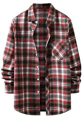 Chemise Homme sans Repassage Coton Plaid Imprimé Chemises Manches Longues Et Col V Boutons Haut Hommes Slim Fit Bleu Gris pour Été Et Automne Imprimé Géométrique T Shirts pour Hommes (Red, XXL)