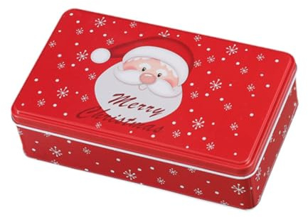 SZLIFE Scatola di Latta Porta Biscotti Contenitore per Caramelle Scatola Decorata Cofanetto per Regali Design Rettangolare con Coperchio per Mantenere, Babbo Natale Rosso