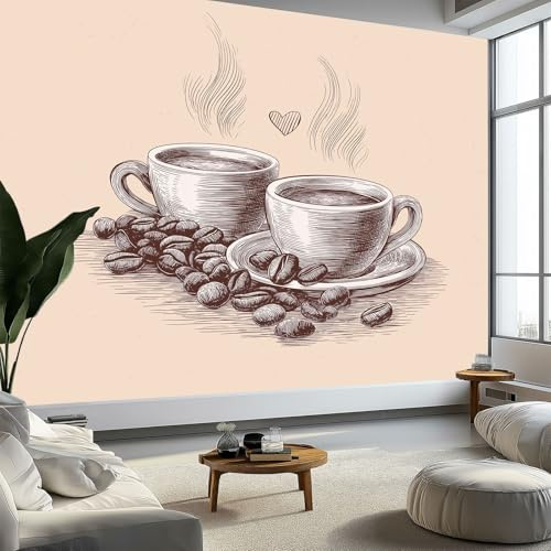 Wandtapete Fototapete Handgemalt Modern Kaffee, Dekoratives Fototapete aus Vliestapete 200 x 140 cm (B x H) - Apricot Panorama-Tapete Poster Wandbild