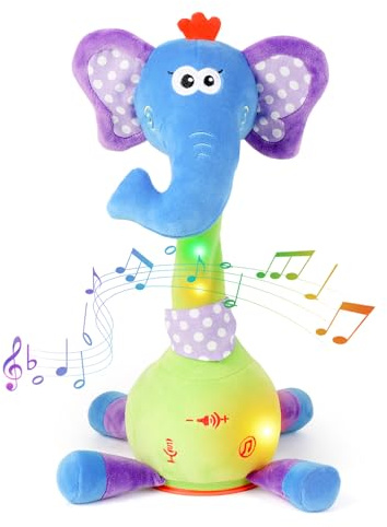 Edencomer Elefante Bailarín Parlanchín, Elefante Cantante con Funciones de Cactus Bailarín - Juguete Interactivo Que Baila y Repite la Voz, Regalo Ideal para Niños