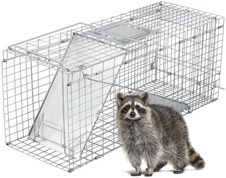 Outvita 32 Live Animal Cage Trap, Iron Door Steel Wire Mesh, Catch Release Humane Rodent Outdoor Heavy Duty Cage for Squirrel, Stray Cat, Chipmunk, Rat, Raccoon, Groundhog, Skunk, Rabbits, Sliver