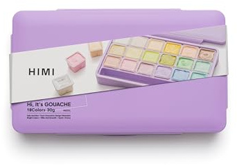 HIMI Jelly Cup Gouache Set di 18 colori di vernice, custodia viola, aggiungere acqua per riattivare, liscia, colori ricchi, regalo, forniture artistiche artistiche, opere d'arte su larga scala per
