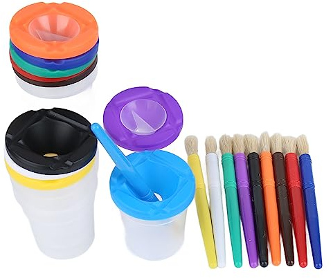 UPALDHOU No-Spill Målarkoppar, Tåligt Målarset för Barn med Penslar, Lätt Att Rengöra, för Målarfester, Plastmaterial