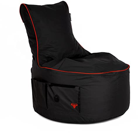 BuBiBag XXL Sitzsack Riesensitzsack 90x75x80cm – Gaming Sessel für Erwachsene & Kinder – Waschbar & mit EPS Füllung – Farbe (Schwarz - Feuerrot)