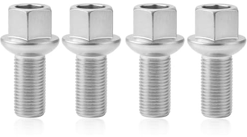 Förpackning med 4 hjulbultar M14 x 1,5 x 27 mm, hjulbultar med 60° kompatibelt koniskt bälte, hållbart och lämpligt för förbättrad hjulinstallation och säkerhet, för Jetta, VW, golf