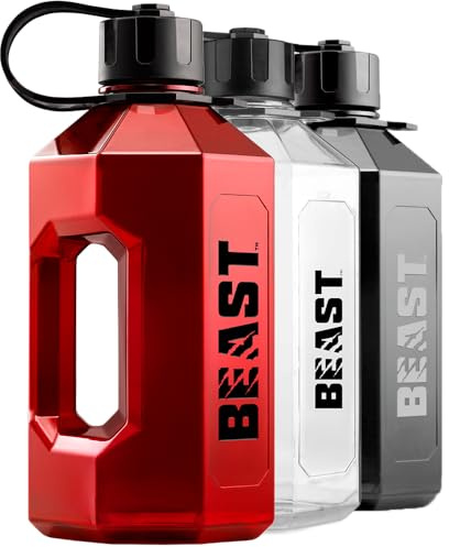 Alpha Designs Beast 2 Litre Water Bottle - 2.4l Large Drinks Water Jug - Eddie Hall Merch - Holiday, Travel - Red