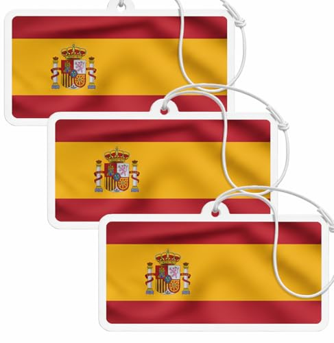 3er Set Auto Lufterfrischer Nationalflagge - Fan Edition Anhänger - Black Ice, Vanilla & New Car, langanhaltender Duft fürs Auto oder Zuhause stilvolles Duft-Accessoire - Spanien Duftbaum