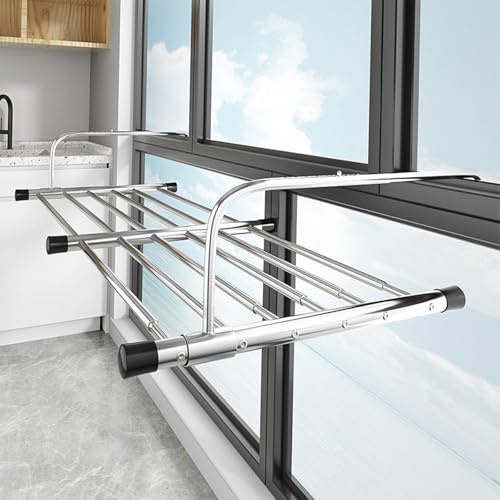 AnYaBinni Tendedero Extensible para Balcón/Radiador/Pared, Tenderetes de Ropa Plegables de Acero Inoxidable, 78/87 * 42 * 19 cm