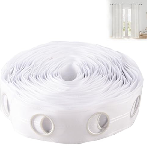 12M (13.1Yards) Curtain Header Tape, Curtain Tape Curtain Eyelets with 96 Pcs Eyelet Rings (42mm Inner Diameter) for Window Door Room Curtains DIY Drapery Supplies