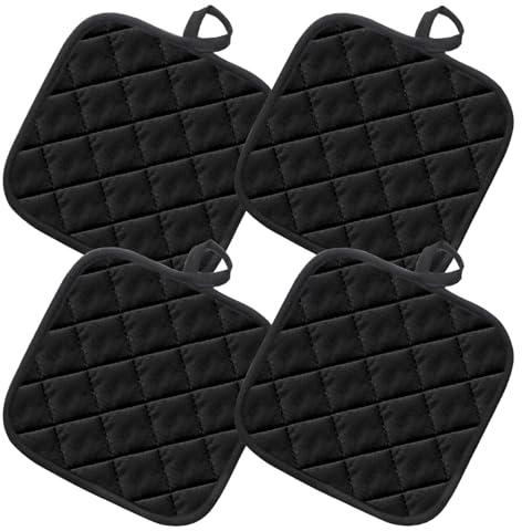 Pyralidsg 4 Pezzi Nero Presine da Cucina, 18 x 18CM Presine Cucina Resistente al Calore, Durevole e Lavabile in Lavatrice Presina, per Barbecue, Grigliare, Microonde, Forno