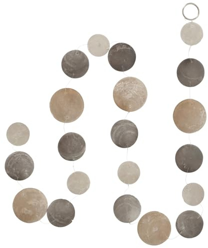 Boltze Capiz-Girlande Country Muschel 180 x 7,5 cm Handarbeit Beige, Dunkelgrau, Weiß | Handgearbeitete Capiz-Girlande mit runden Elementen in Beige, Dunkelgrau und Weiß – 180 cm lang
