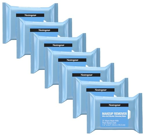 Neutrogena Makeup Remover Wipes, Daily Ultra-Soft Micellar Cleansing Wipes Gently Remove Oil & Makeup with No Heavy Residue, formulated without alcohol & Made with Plant-Based Cloth, 25 ct, 6 Pack