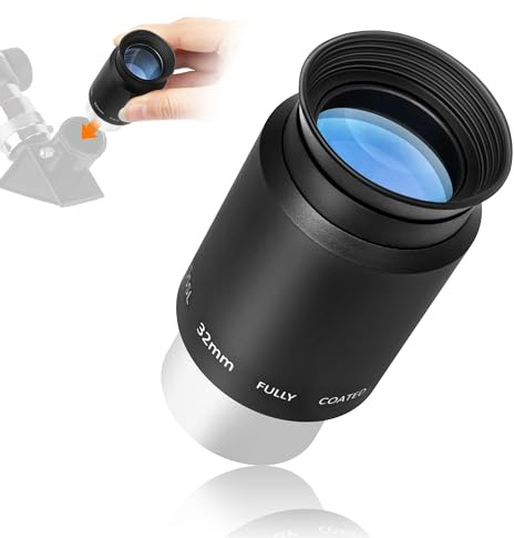 Astromania Plossl Oculare da 32 mm per telescopio, campo visivo apparente a 50 gradi, lente Plossl a 4 elementi multi-rivestiti, in metallo, per filetto filtro astronomico standard da 3,2 cm