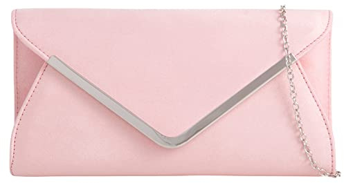 fi9® PLAIN SUEDE BRIDAL WEDDING EVENING CLUTCH PARTY PURSE HAND BAG (Baby Pink)