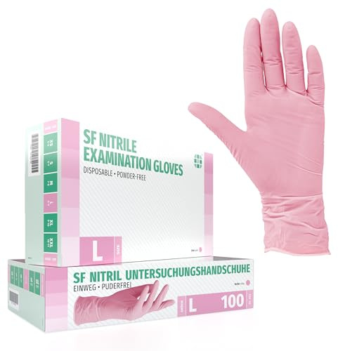 SF Nitrilhandschuhe L Rosa – 100 Stück Einweghandschuhe, latexfrei | Puderfreie Einmalhandschuhe für Tattoo, Werkstatt, Küche, Reinigung und Haushalt; vielseitig für Gewerbe und Alltag