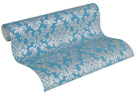 Thomas Vliestapete mit Ornamenten Tapete neo barock 10,05 m x 0,53 m grau lichtblau Made in Germany TLT017