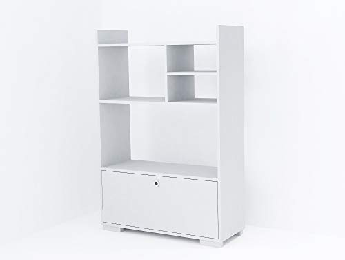 Alphamoebel 4272 Aras Mehrzweckschrank Badschrank Küchenschrank Apothekerschrank modern, Holz, Weiß, 5 Regalfächer, Ablagefach mit Tür, 90 x 134 x 35 cm