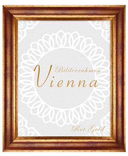 BIRAPA Bilderrahmen gold Vienna Rahmen 21x29,7 cm - Bilderrahmen vintage in Rot Gold, Bilderrahmen Holz mit Zierleiste innen und außen, Fotorahmen, Holzrahmen