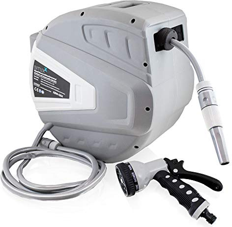 Bituxx Wand Wasser Schlauchtrommel Schlauchaufroller Wasserschlauchaufroller Schlauchbox Automatik 30 m mit Multi Schlauchpistole