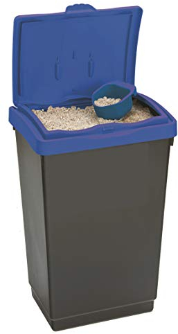 Muddy Hands Large Plastic Storage Bin + Scoop Bird Seed Animal Pet Dry Feed Food Rock Salt (47 Litre Blue)