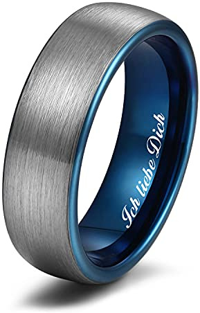 Zakk Ring Herren Damen Wolfram Verlobungsring Trauringe Ehering Partnerringe Gebürstet 6mm 8mm Schwarz Blau Mit Ich liebe Dich Gravieren