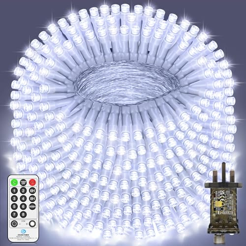 120M 1000 LED Fairy Lights Outdoor String Lights Plug in Extra Long Christmas Lights Waterproof with Remote Timer 8 Modes for Outside Garden Patio Party Wedding Yard Tree Decorations Cool White