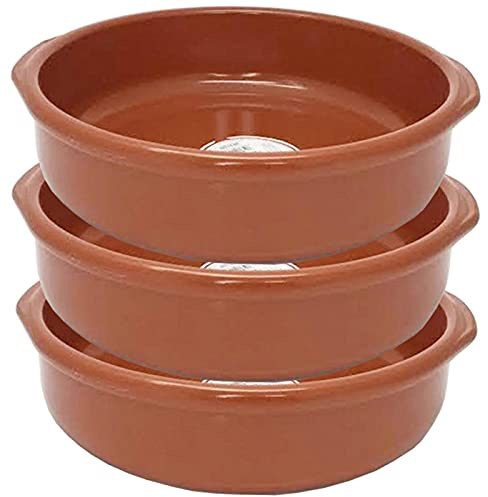 Tradineur Lot de 3 casseroles rondes en terre cuite, adaptées pour vitro et four, pour ragoûts et rôtis faits maison - Ø 32 cm
